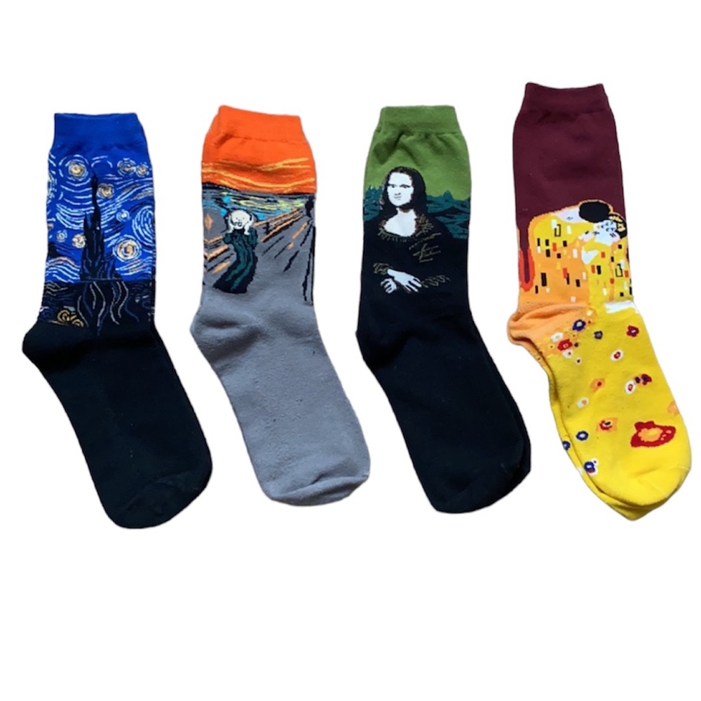 Famous Fine Art Paintings by Van Gogh, Munch, da Vinci, & Klimt Sock Set 4 Pairs